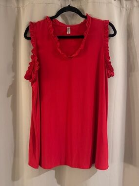 Perseption Red Ruffle Trim Top